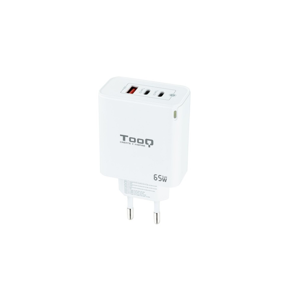 TooQ Cargador de Pared GaN 2USB-CPD + USB-AQC 65W, Blanco
