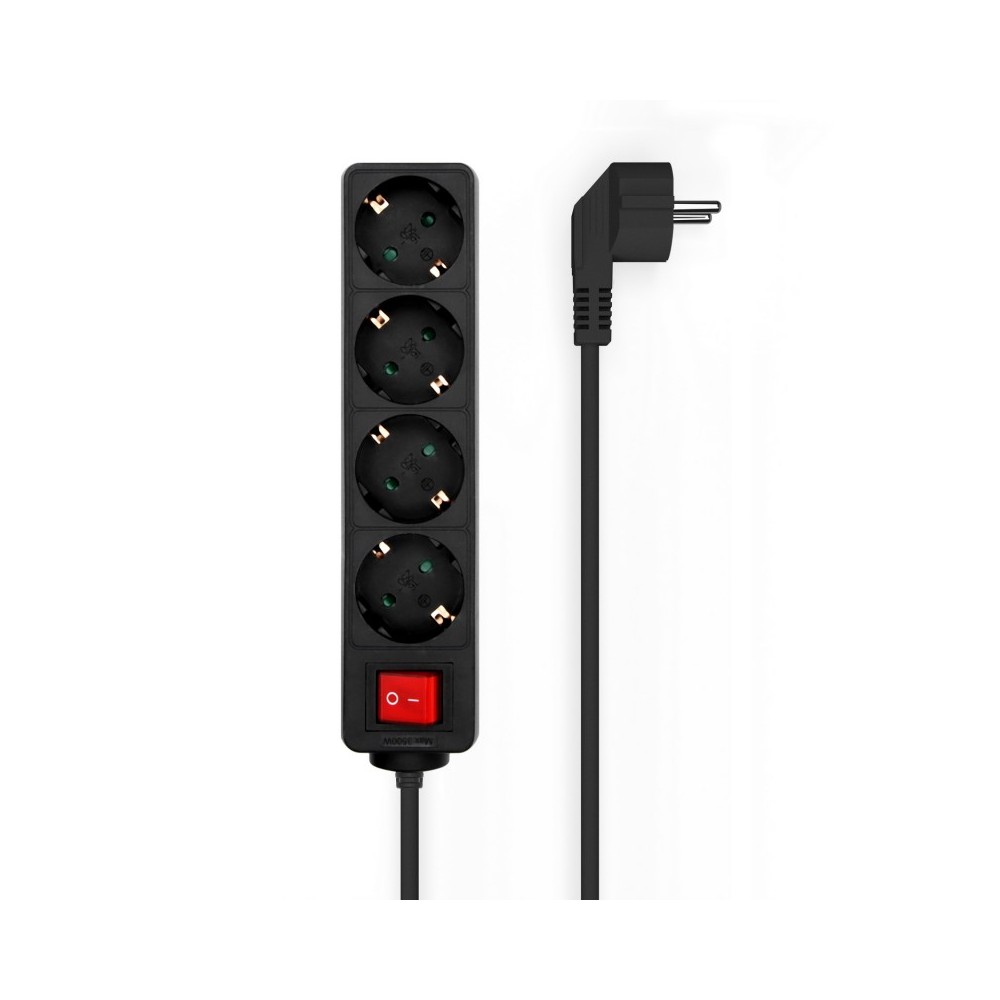 AISENS Base Multiple 4 Tomas con Interruptor con Cable 3×1.5mm2, Negro, 1.4 m