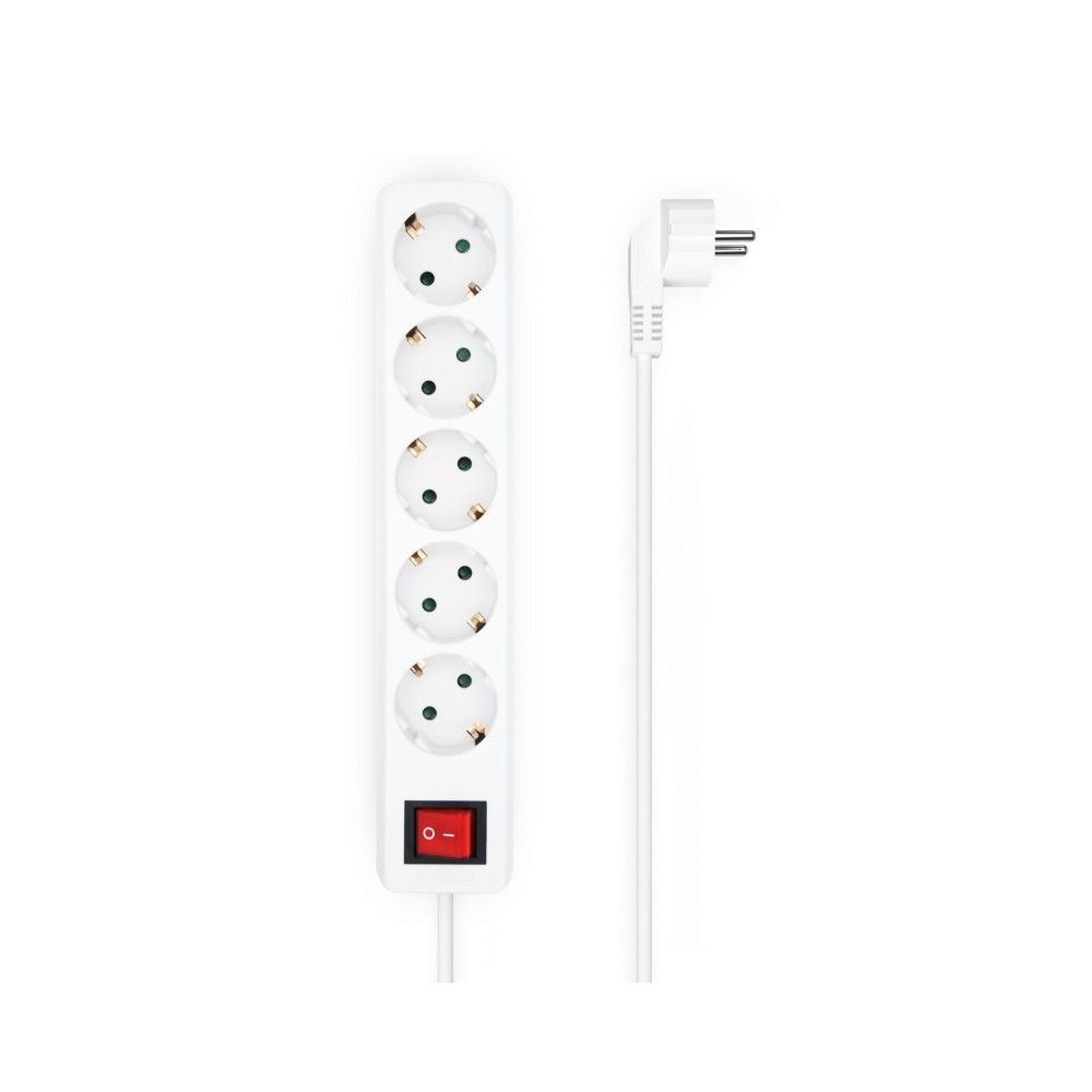 AISENS Base Multiple 5 Tomas con Interruptor con Cable 3×1.5mm2, Blanco, 1.4 m