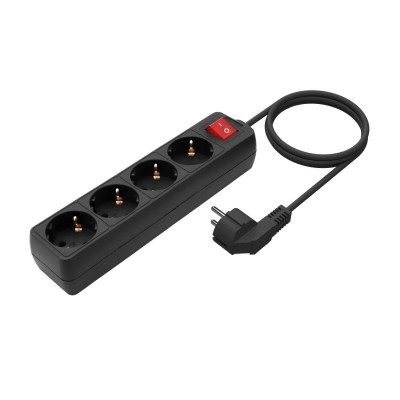 AISENS Base Multiple 4 Tomas con Interruptor con Cable 3×1.5mm2, Negro, 1.4 m