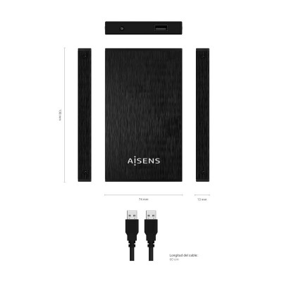 AISENS Caja Externa 2,5″ ASE-2523B 9.5MM SATA a USB 3.0USB3.1 GEN1, Negra
