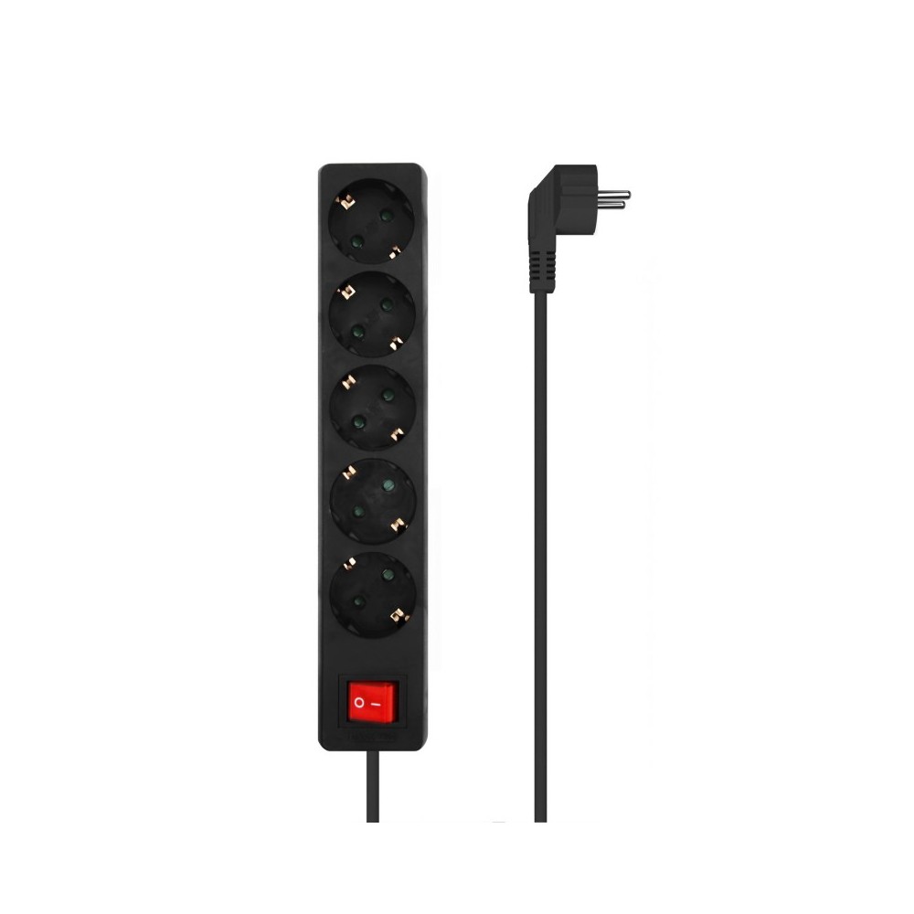 AISENS Base Multiple 5 Tomas con Interruptor con Cable 3×1.5mm2, Negro, 1.4 m