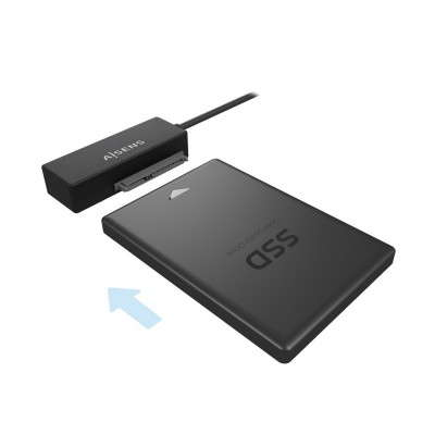 AISENS Adaptador ASE-35A01B SATA a USB-A USB 3.0USB3.1 GEN1 para Discos Duros 2.5″ y 3.5″ con Alimentador, Negro