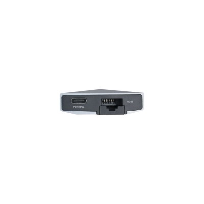 AISENS USB-C dock 8 en 1, USB-C a 1xHDMI, 1xRJ45, 3xUSB, 1xPD, 1xSD, 1xMicroSD, Gris, 15 cm