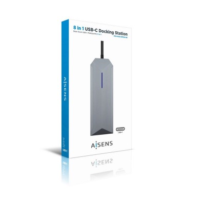 AISENS USB-C dock 8 en 1, USB-C a 1xHDMI, 1xRJ45, 3xUSB, 1xPD, 1xSD, 1xMicroSD, Gris, 15 cm