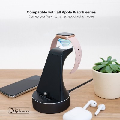 TooQ Base de Carga para Apple Watch y iPhone, Negro
