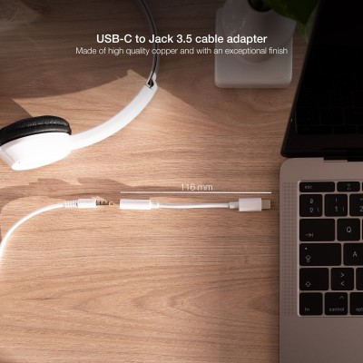 Nanocable Cable Adaptador Audio USB-CM a Jack 3.5H, 11 cm, Blanco