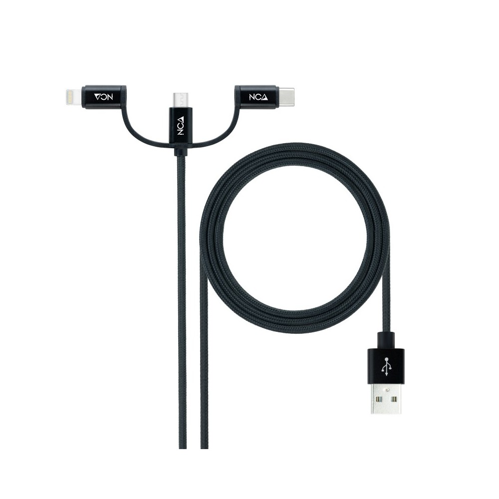 Nanocable Cable USB 3 en 1 CargaDatos USB-A a USB-CMicro USBLightning 1 m, Negro