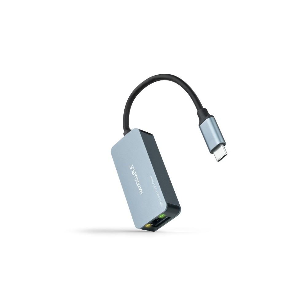 Nanocable Conversor USB-C 3.2 GEN1 a Ethernet 2.5G, Aluminio, Gris, 15 cm