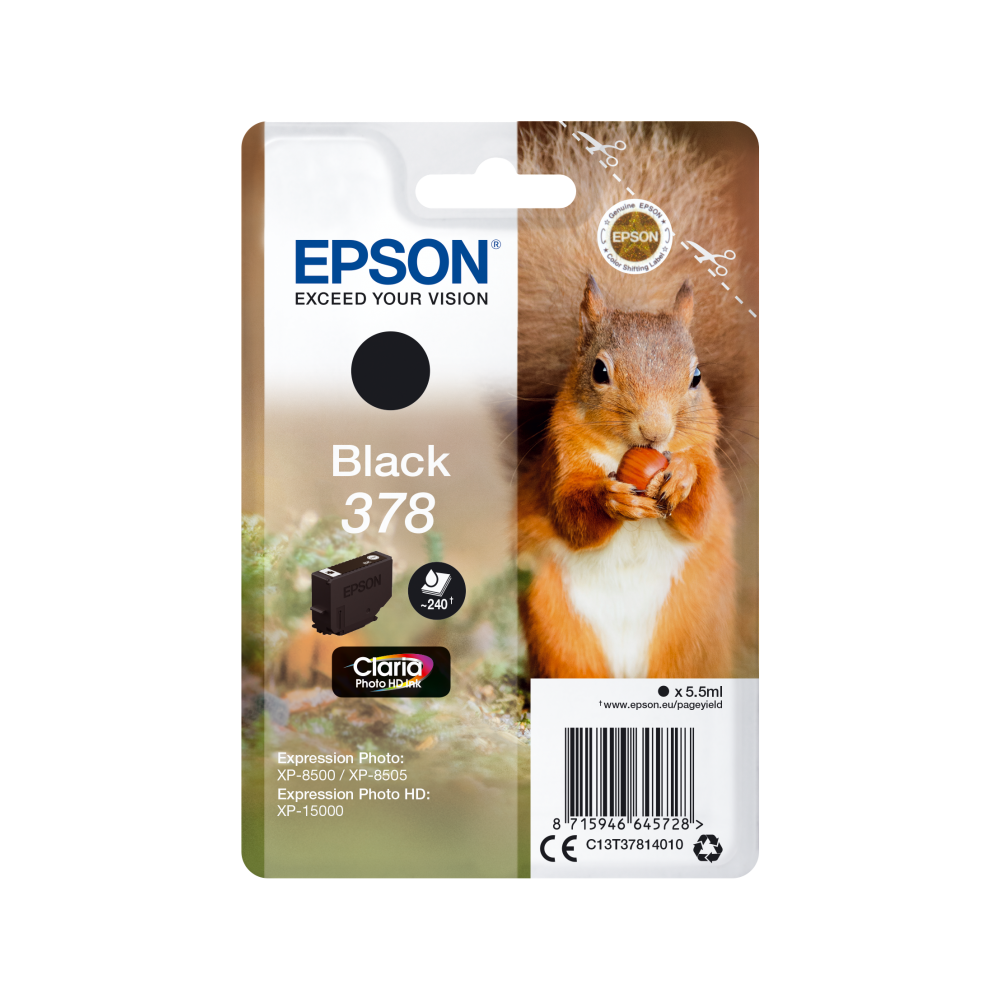 Epson Squirrel Singlepack Black 378 Claria Photo HD Ink