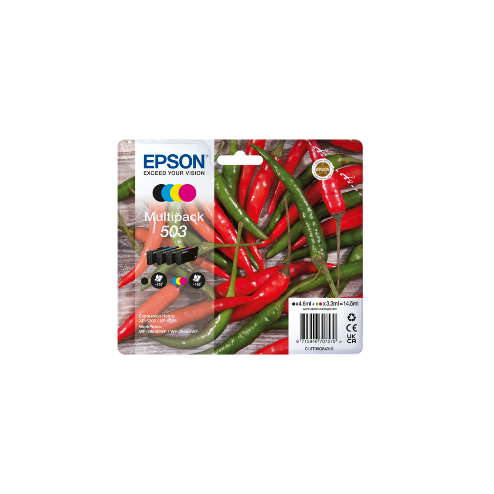 Epson 503 cartucho de tinta 4 pieza(s) Original Rendimiento estándar Negro, Cian, Magenta, Amarillo