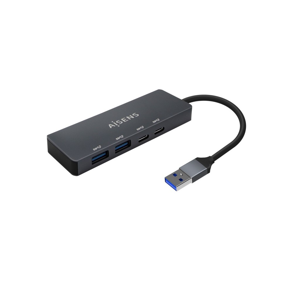 AISENS Hub USB3.2 Gen1 5G USB-A, USB-AM-2xUSB-CH-2xUSB-AH, Gris, 15cm