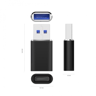 AISENS Mini Adaptador USB 3.2 Gen2  USB 2.0 3A, Tipo USB-CH-AM, Negro