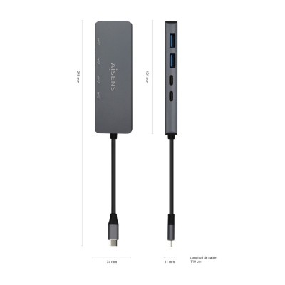 AISENS Hub USB3.2 Gen1 5G USB-C, USB-CM-2xUSB-CH-2xUSB-AH, Gris, 15cm
