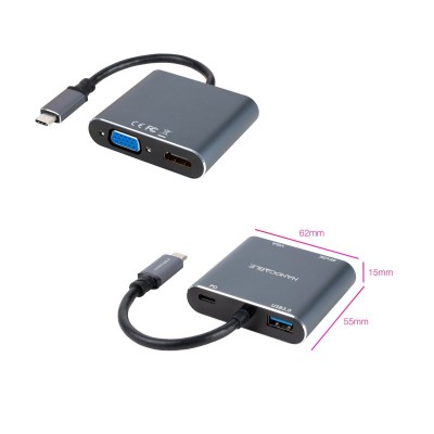 Nanocable Conversor USB-C a HDMIVGAUSB3.0PD 15 cm, Gris
