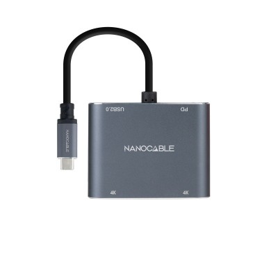 Nanocable Conversor USB-C a 2xHDMIUSB2.0PD, 15 cm, Gris