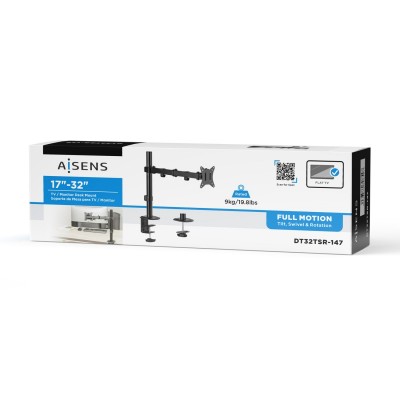 AISENS Soporte de Mesa ECO Giratorio e Inclinable para MonitorTV 9Kg (3 Pivotes, 1 Brazo) de 17-32, Negro
