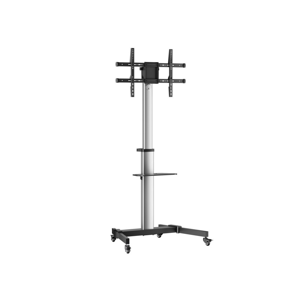 AISENS Floor Stand with Wheel, DVD Tray for MonitorTV 50Kg from 37-86, Black-Silver