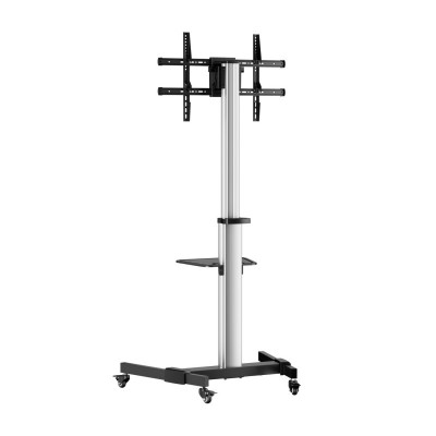 AISENS Floor Stand with Wheel, DVD Tray for MonitorTV 50Kg from 37-86, Black-Silver