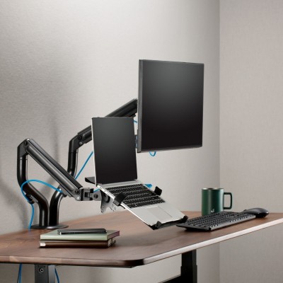 AISENS Soporte de Mesa Contrapeso Giratorio e Inclinable para Portatil y MonitorTV 8Kg de 17-32, Negro