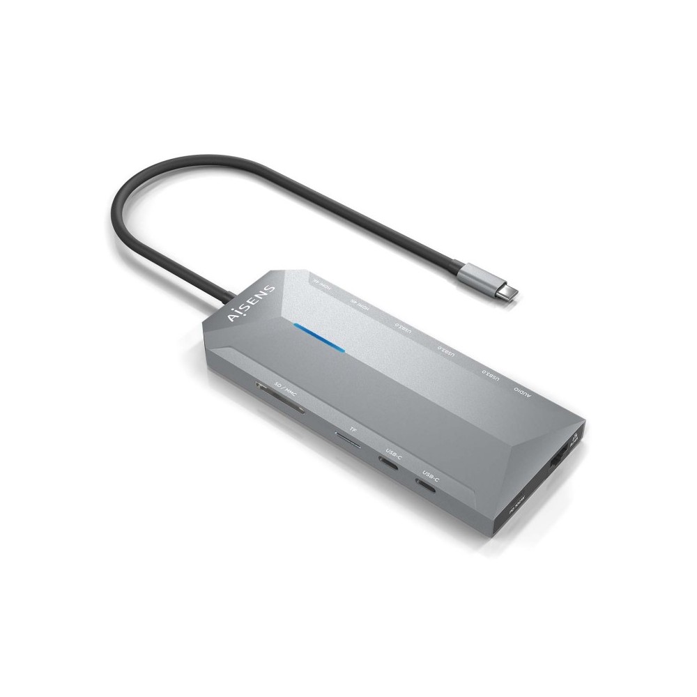 AISENS USB-C Dock 12 En 1, USB-C A 2xHDMI, 1xRJ45, 3xUSB-A, 2xUSB-C, 1xUSB-C PD, 1xAudio, 1xSD, 1xMicro SD, Gris, 30cm