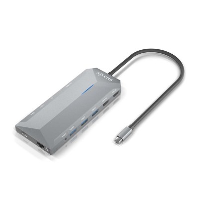 AISENS USB-C Dock 12 En 1, USB-C A 2xHDMI, 1xRJ45, 3xUSB-A, 2xUSB-C, 1xUSB-C PD, 1xAudio, 1xSD, 1xMicro SD, Gris, 30cm