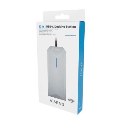 AISENS USB-C Dock 12 En 1, USB-C A 2xHDMI, 1xRJ45, 3xUSB-A, 2xUSB-C, 1xUSB-C PD, 1xAudio, 1xSD, 1xMicro SD, Gris, 30cm