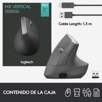 Logitech MX Vertical ratón mano derecha RF Wireless + Bluetooth Óptico 4000 DPI