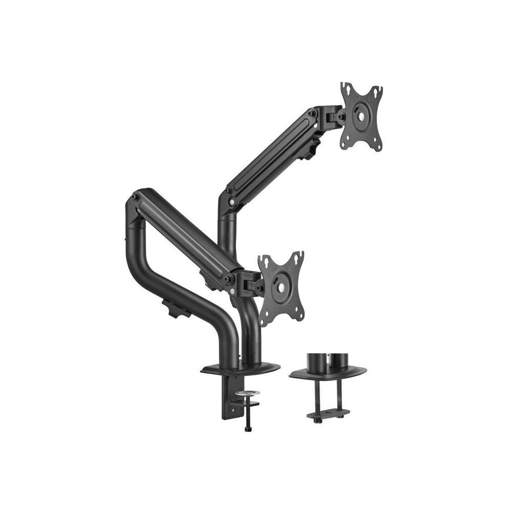 AISENS Soporte de Mesa ECO Contrapeso Giratorio e Inclinable para MonitorTV 8Kg (3 Pivotes, 2 Brazos) de 17-32, Negro