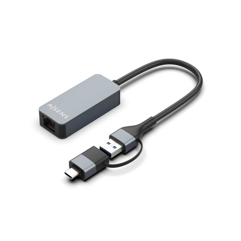 AISENS Conversor USB3.2 Gen1 USB-A+USB-C a Ethernet 2.5G 1010010002500 Mbps, Gris, 15cm