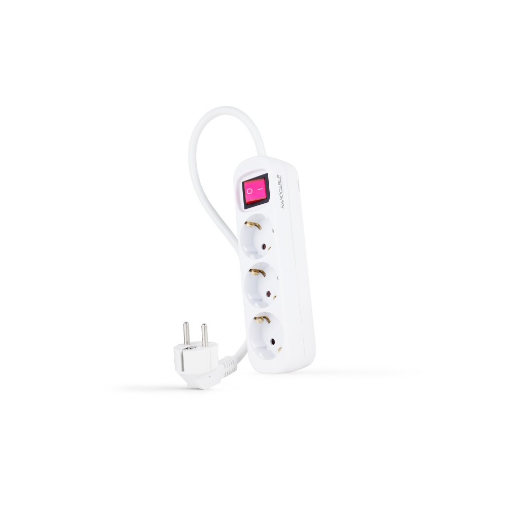 Nanocable Regleta de Enchufes con 3 Tomas con Interruptor, 1.4 m, Blanco