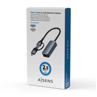 AISENS Conversor USB3.2 Gen1 USB-A+USB-C a Ethernet 2.5G 1010010002500 Mbps, Gris, 15cm