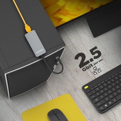 AISENS Conversor USB3.2 Gen1 USB-A+USB-C a Ethernet 2.5G 1010010002500 Mbps, Gris, 15cm