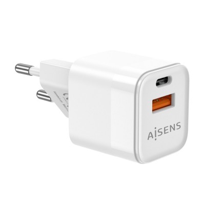 AISENS Cargador Gan 30W, 1xUSB-C PD3.0 QC4.0, 1xUSB-A QC3.0, Blanco