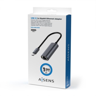 AISENS Conversor USB3.1 Gen1 USB-C A Ethernet Gigabit 101001000 Mbps, Gris, 15cm
