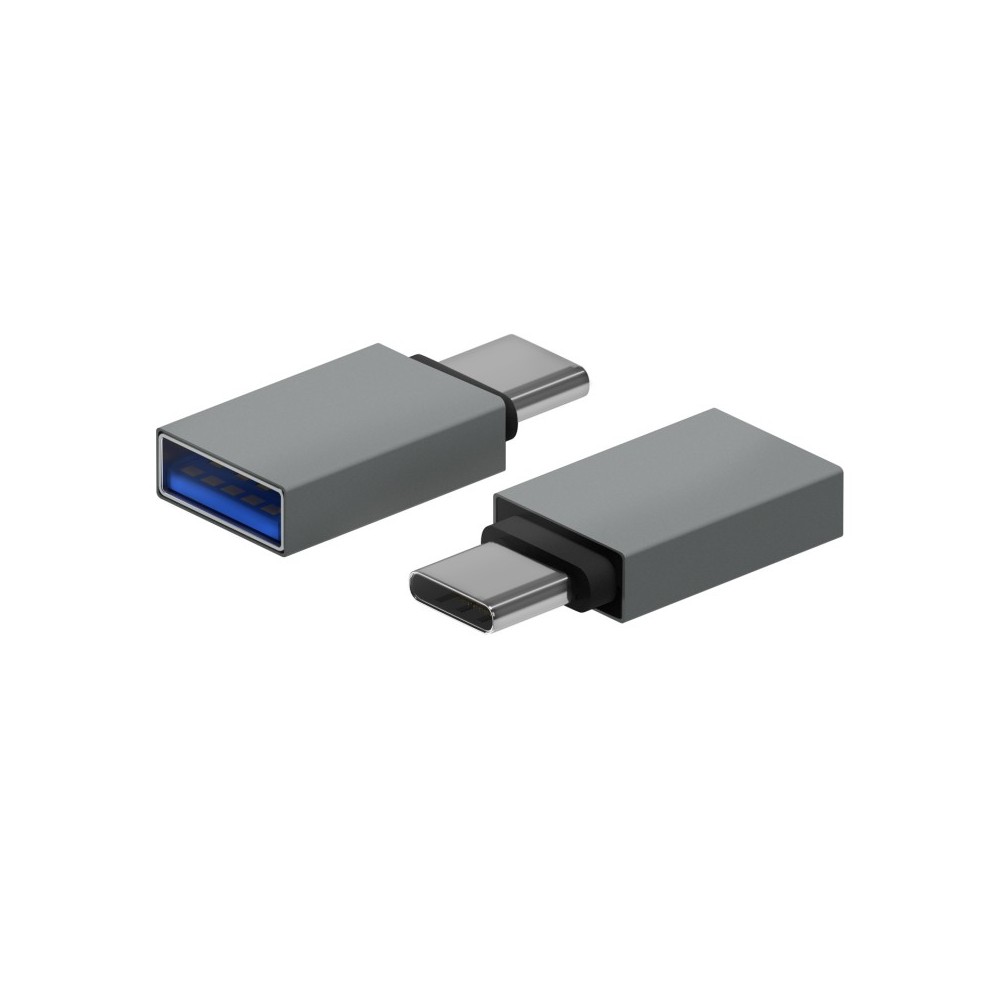 AISENS Mini Adaptador Aluminio USB 3.2 Gen1 3A, Tipo USB-CM-AH, Gris