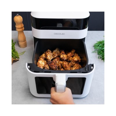 Cecotec Cecofry Experience Window White 6000 Sencillo 6 L Independiente 1300 W Freidora de aire caliente Negro, Blanco
