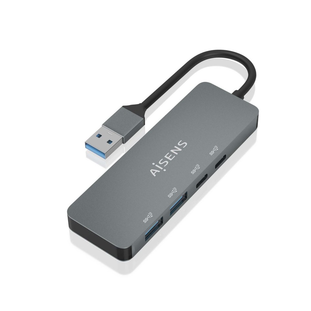 AISENS Hub USB 3.2 Gen2 10G USB-A, USB-AM-2xUSB-CH-2xUSB-AH, Gris, 15cm