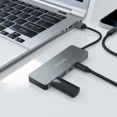 AISENS Hub USB 3.2 Gen2 10G USB-A, USB-AM-2xUSB-CH-2xUSB-AH, Gris, 15cm