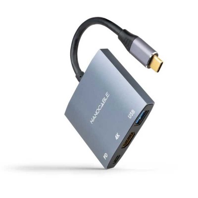 Nanocable Conversor USB-C a HDMIUSB3.0USB-C PD, 15 cm, Gris