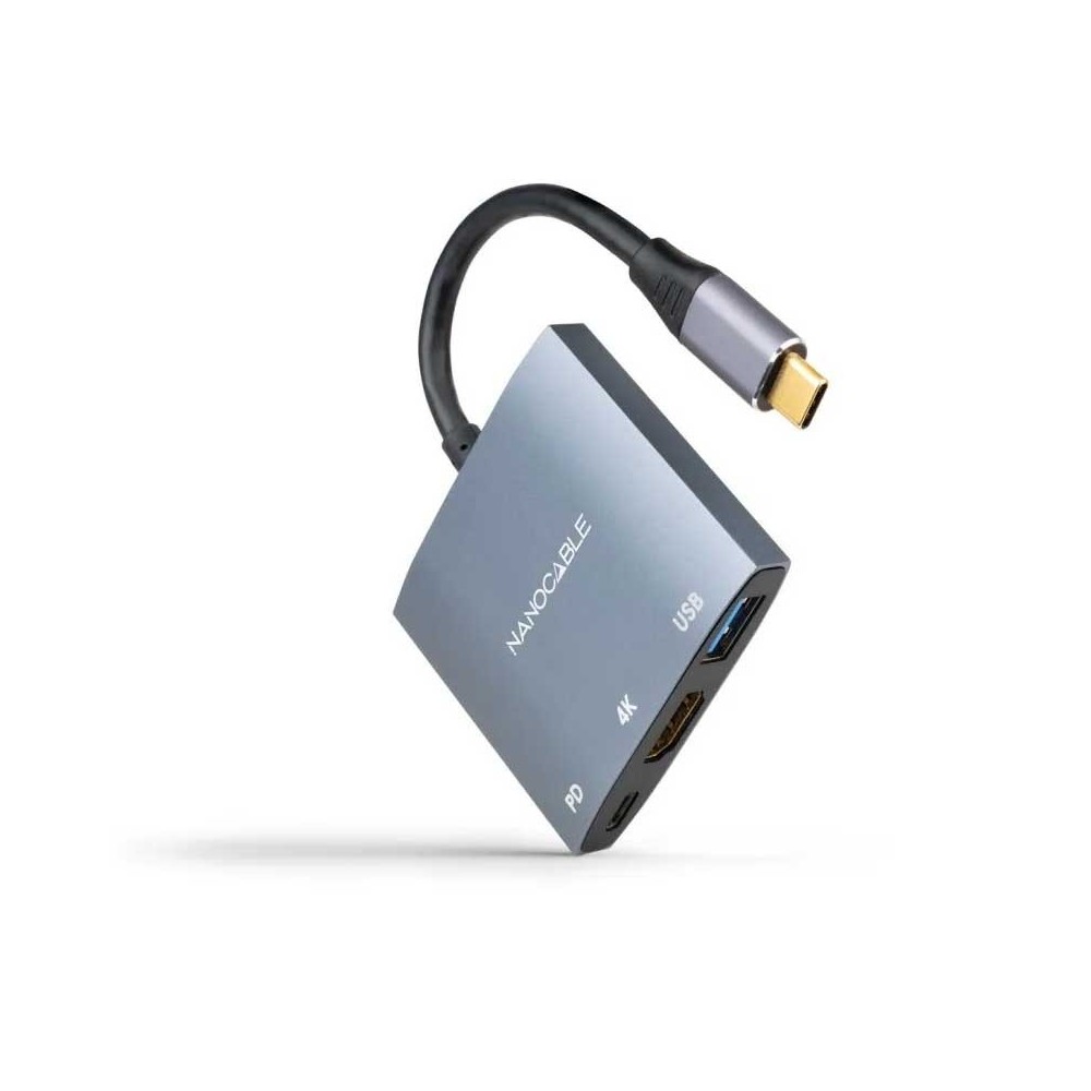 Nanocable Conversor USB-C a HDMIUSB3.0USB-C PD, 15 cm, Gris
