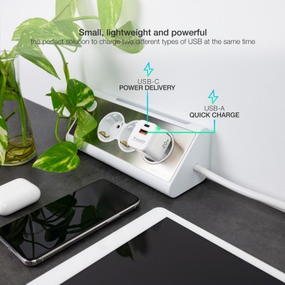 TooQ Cargador de Pared USB-CPD + USB-AQC 20W, Blanco