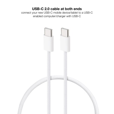 Nanocable Cable USB-C 2.0 60W 3A, USB-CM-USB-CM, Blanco, 1 m