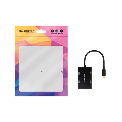 Nanocable Conversor USB-CM a HDMIH + DVIH + DPH + VGAH, Negro, 10 cm