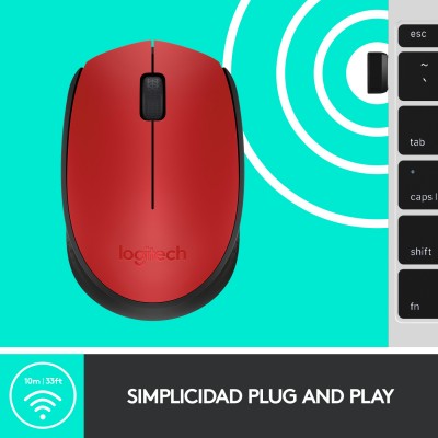 Logitech M171 Red-K ratón Ambidextro RF inalámbrico Óptico 1000 DPI