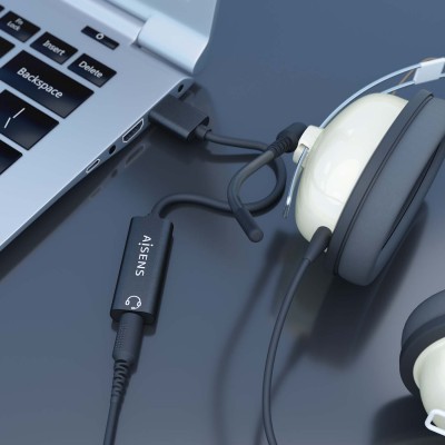 AISENS Conversor USB-A a Audio 48KHz, USB-AM-Jack 3.5H, Negro, 10 cm