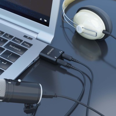 AISENS Conversor USB-A a Audio 48KHz, USB-AM-2xJack 3.5H, Negro