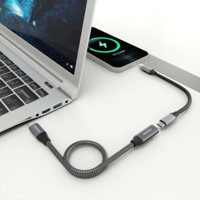 AISENS Cable USB 3.2 Gen2x2 Aluminio 20Gbps 8K@30Hz 5A 100W, Tipo USB-CM-USB-CH, Gris, 1.5 m