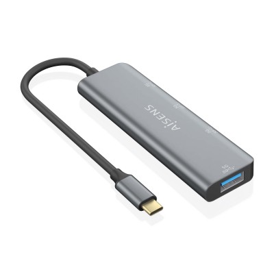 AISENS Hub USB 3.2 Gen1 5G USB-C, USB-CM-1xUSB-CH-3xUSB-AH, Gris, 15 cm