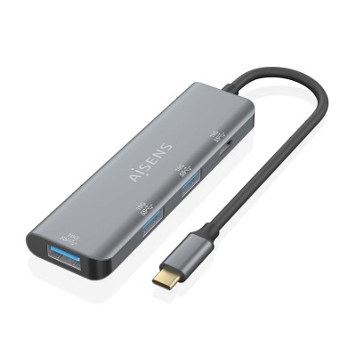 AISENS Hub USB 3.2 Gen2 10G USB-C, USB-CM-1xUSB-CH-3xUSB-AH, Gris, 15 cm